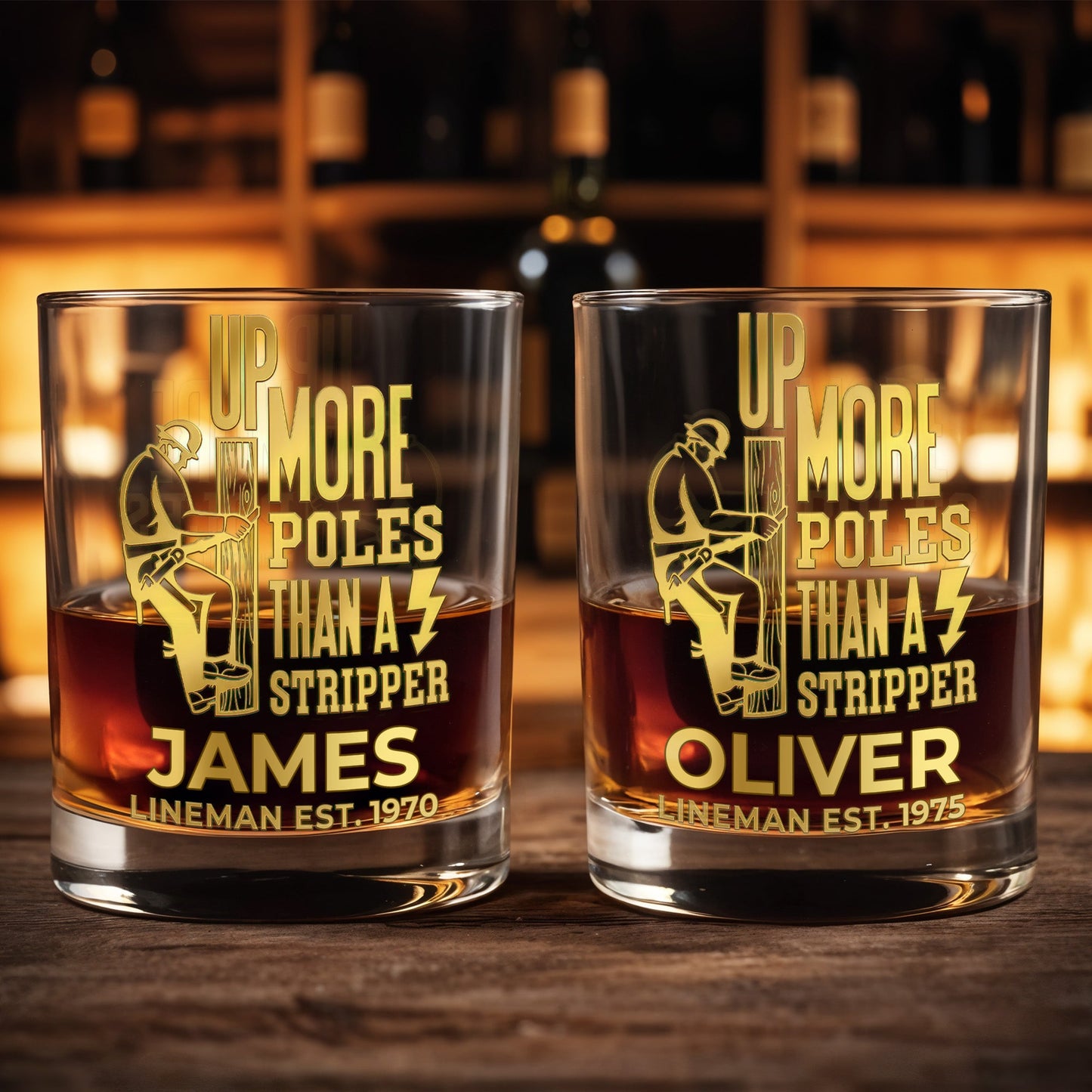 Up More Poles Than A Stripper Lineman Utility Worker - Personalized Custom Whiskey Glass - JBS131_RWG