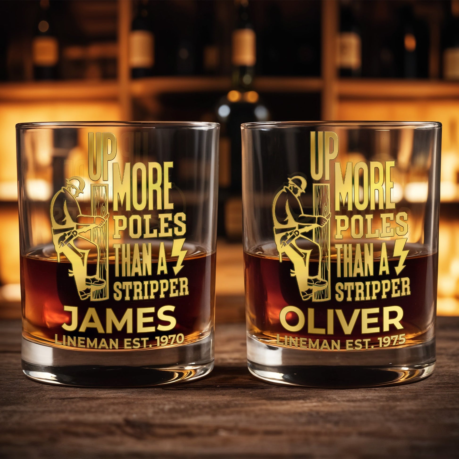 Up More Poles Than A Stripper Lineman Utility Worker - Personalized Custom Whiskey Glass - JBS131_RWG