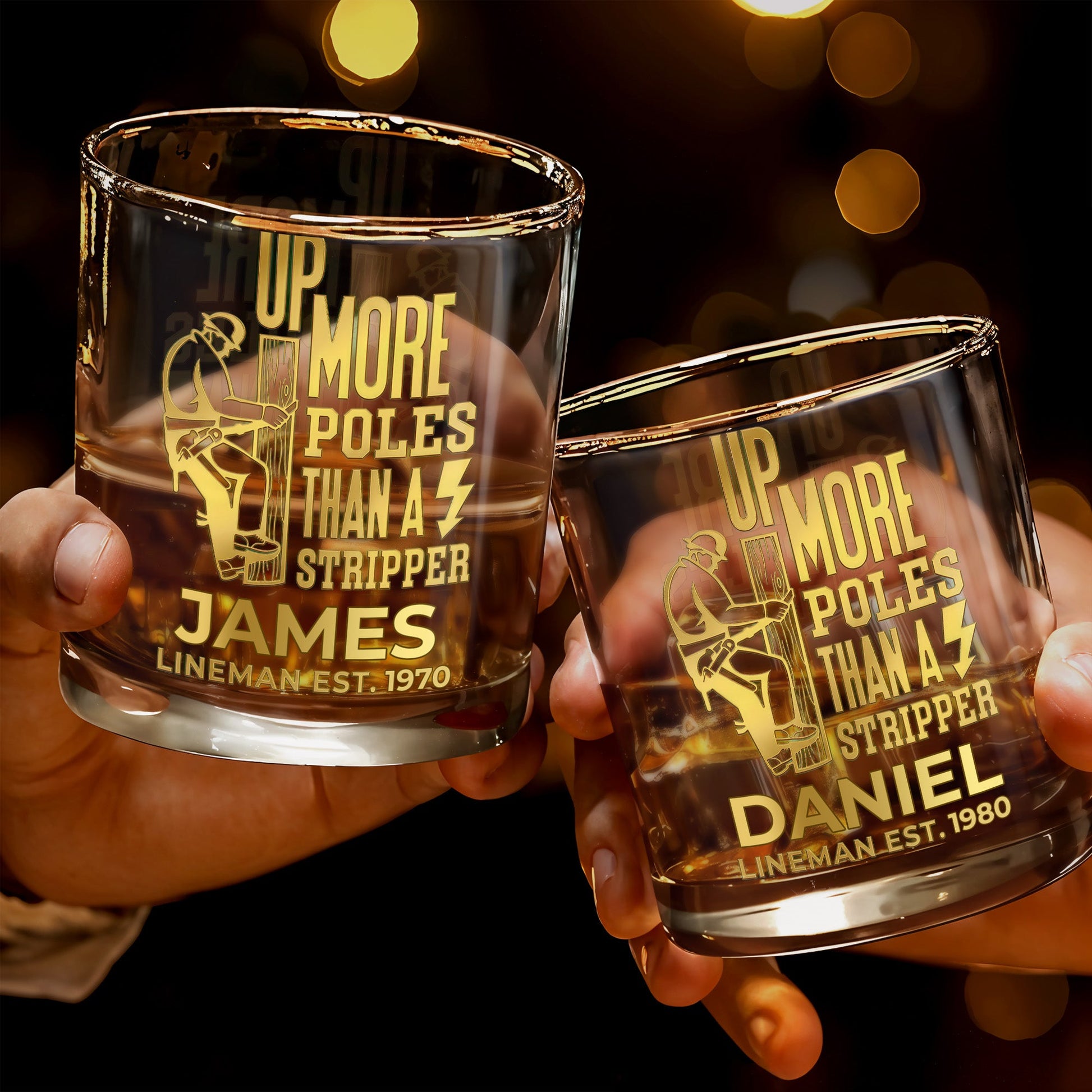 Up More Poles Than A Stripper Lineman Utility Worker - Personalized Custom Whiskey Glass - JBS131_RWG