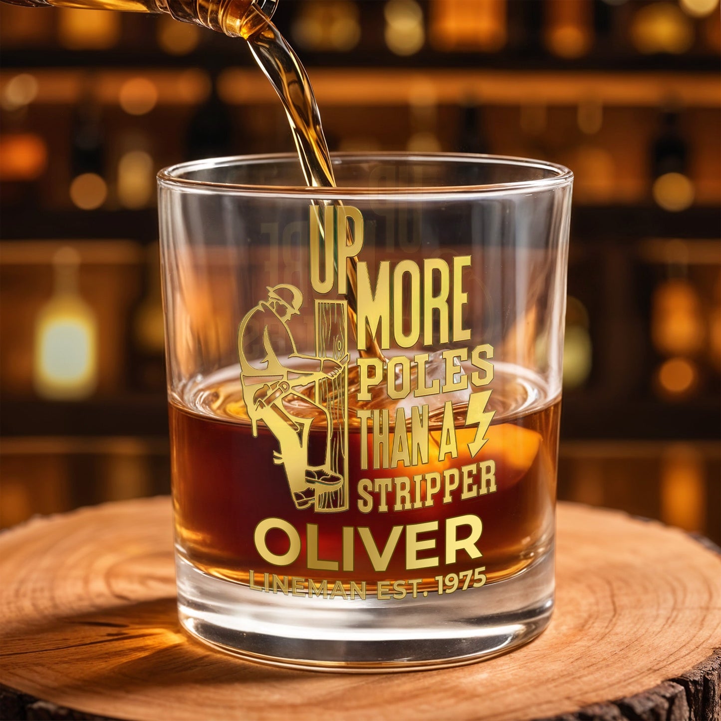 Up More Poles Than A Stripper Lineman Utility Worker - Personalized Custom Whiskey Glass - JBS131_RWG