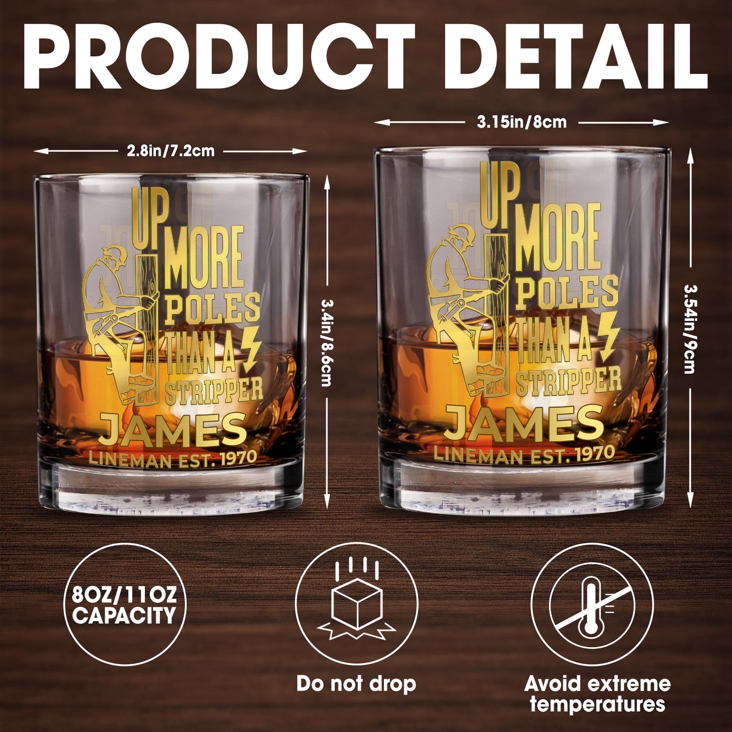 Up More Poles Than A Stripper Lineman Utility Worker - Personalized Custom Whiskey Glass - JBS131_RWG