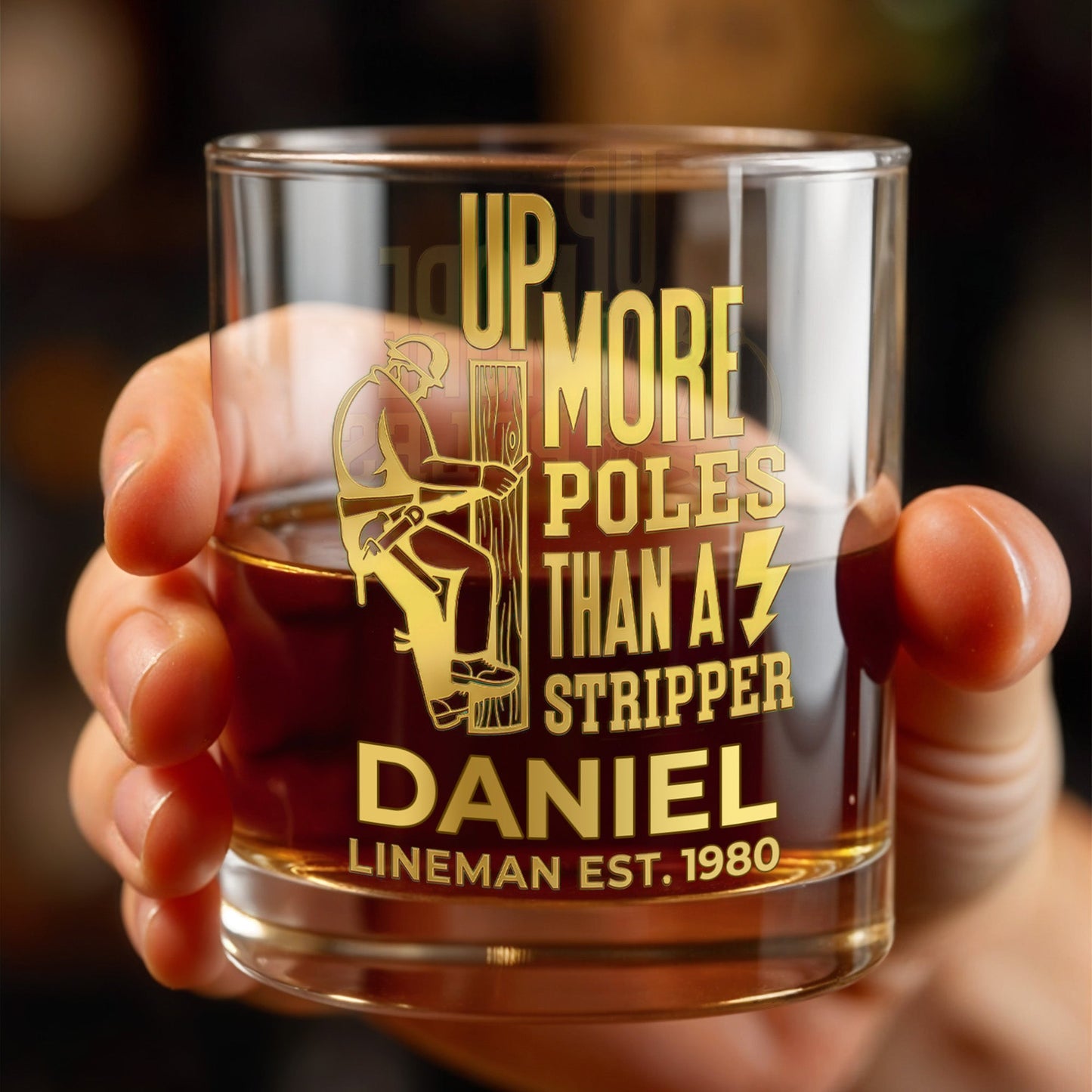 Up More Poles Than A Stripper Lineman Utility Worker - Personalized Custom Whiskey Glass - JBS131_RWG