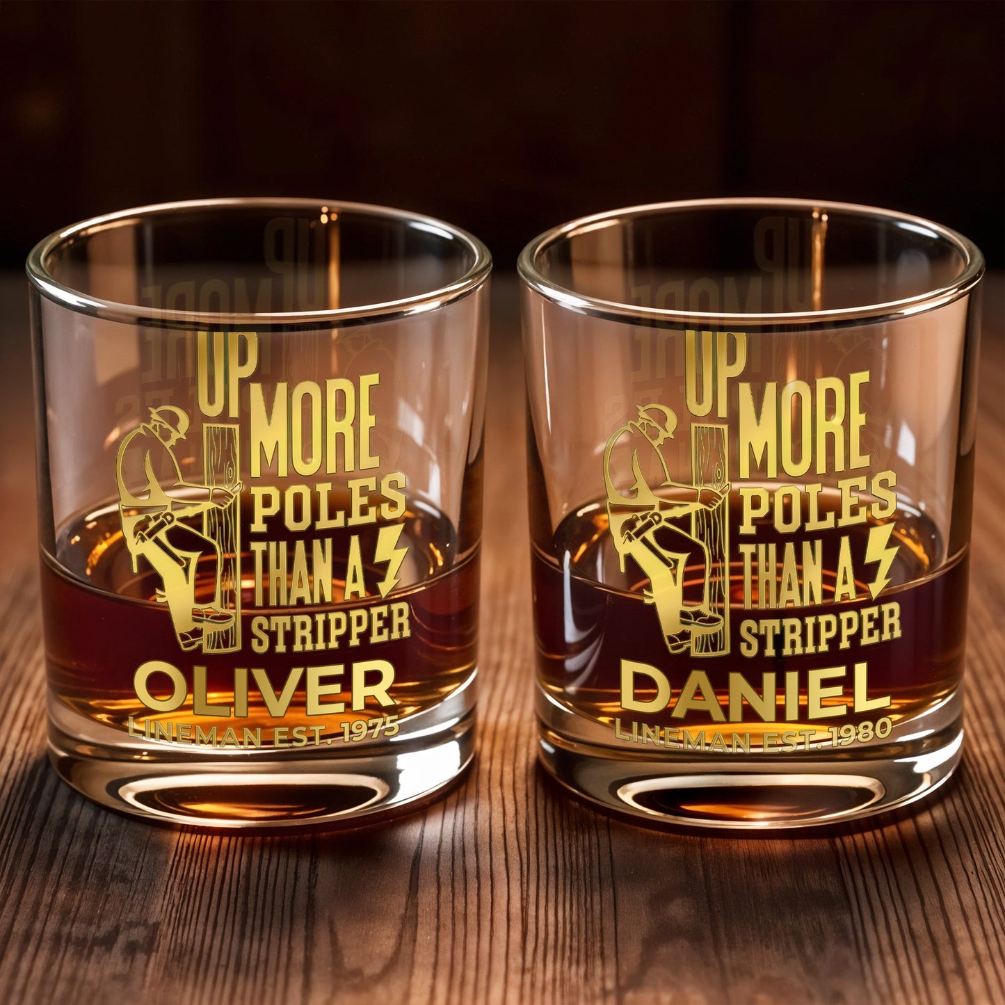 Up More Poles Than A Stripper Lineman Utility Worker - Personalized Custom Whiskey Glass - JBS131_RWG