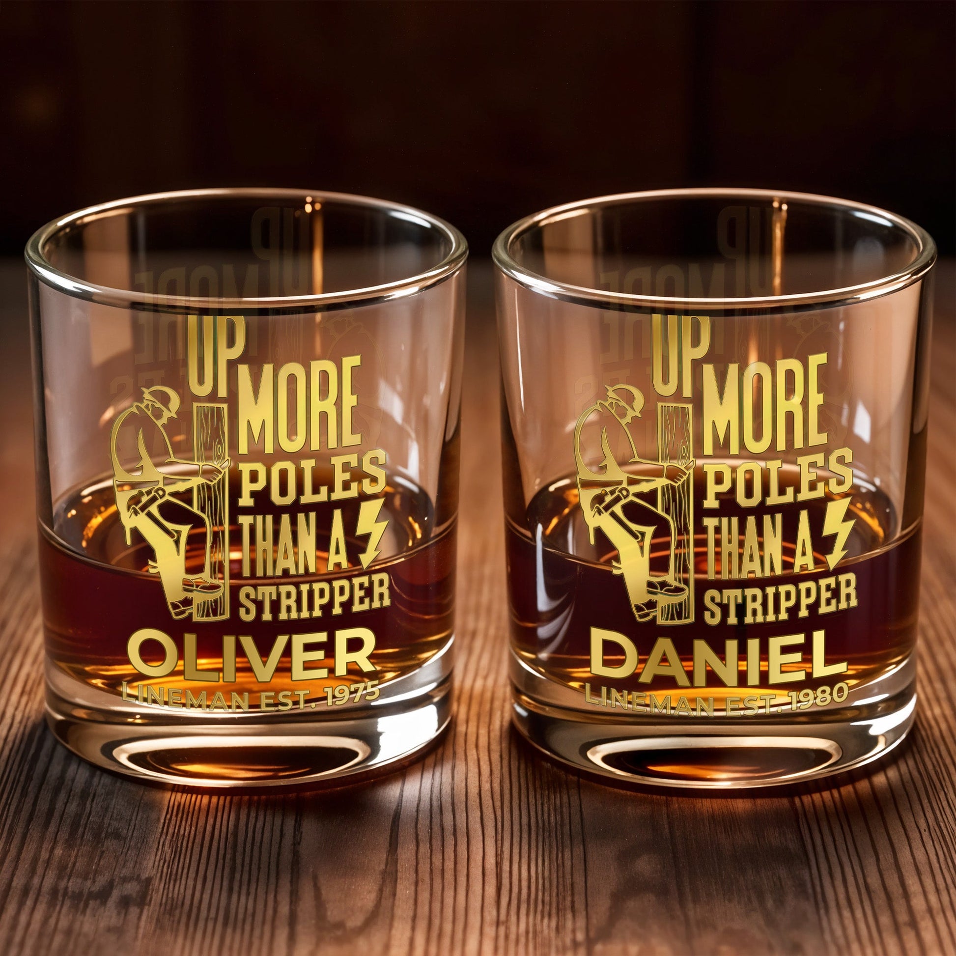 Up More Poles Than A Stripper Lineman Utility Worker - Personalized Custom Whiskey Glass - JBS131_RWG
