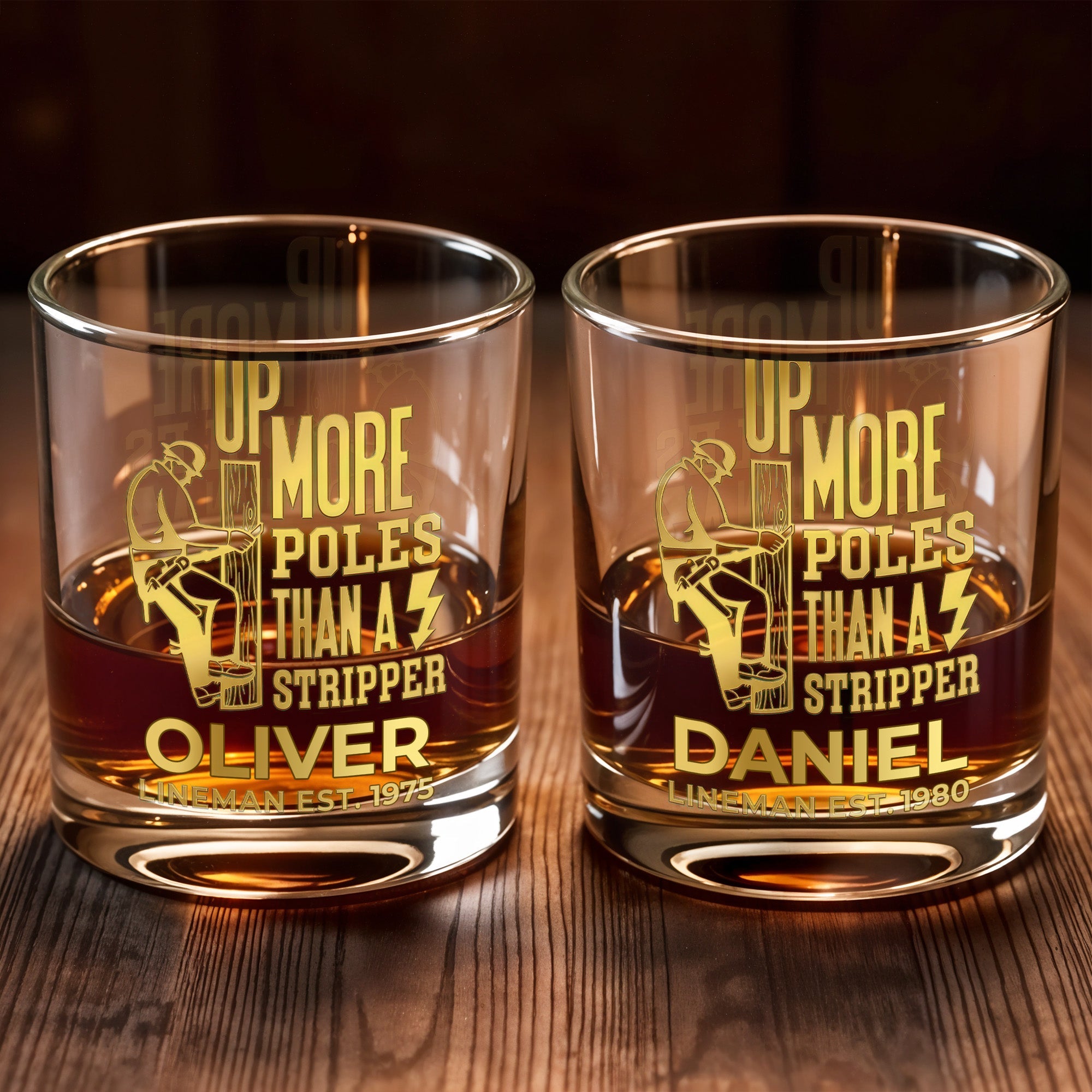 Up More Poles Than A Stripper Lineman Utility Worker - Personalized Custom Whiskey Glass - JBS131_RWG