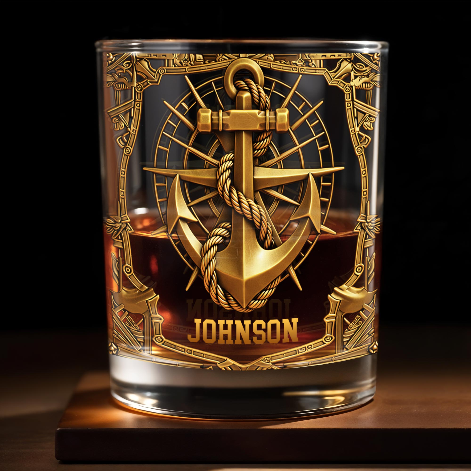 Sailing Through Life With Strength And Honor 3D Golden Anchor - Personalized Custom Whiskey Glass - JBS194_RWG