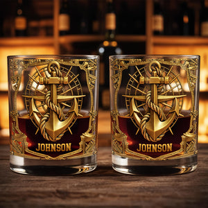 Sailing Through Life With Strength And Honor 3D Golden Anchor - Personalized Custom Whiskey Glass - JBS194_RWG