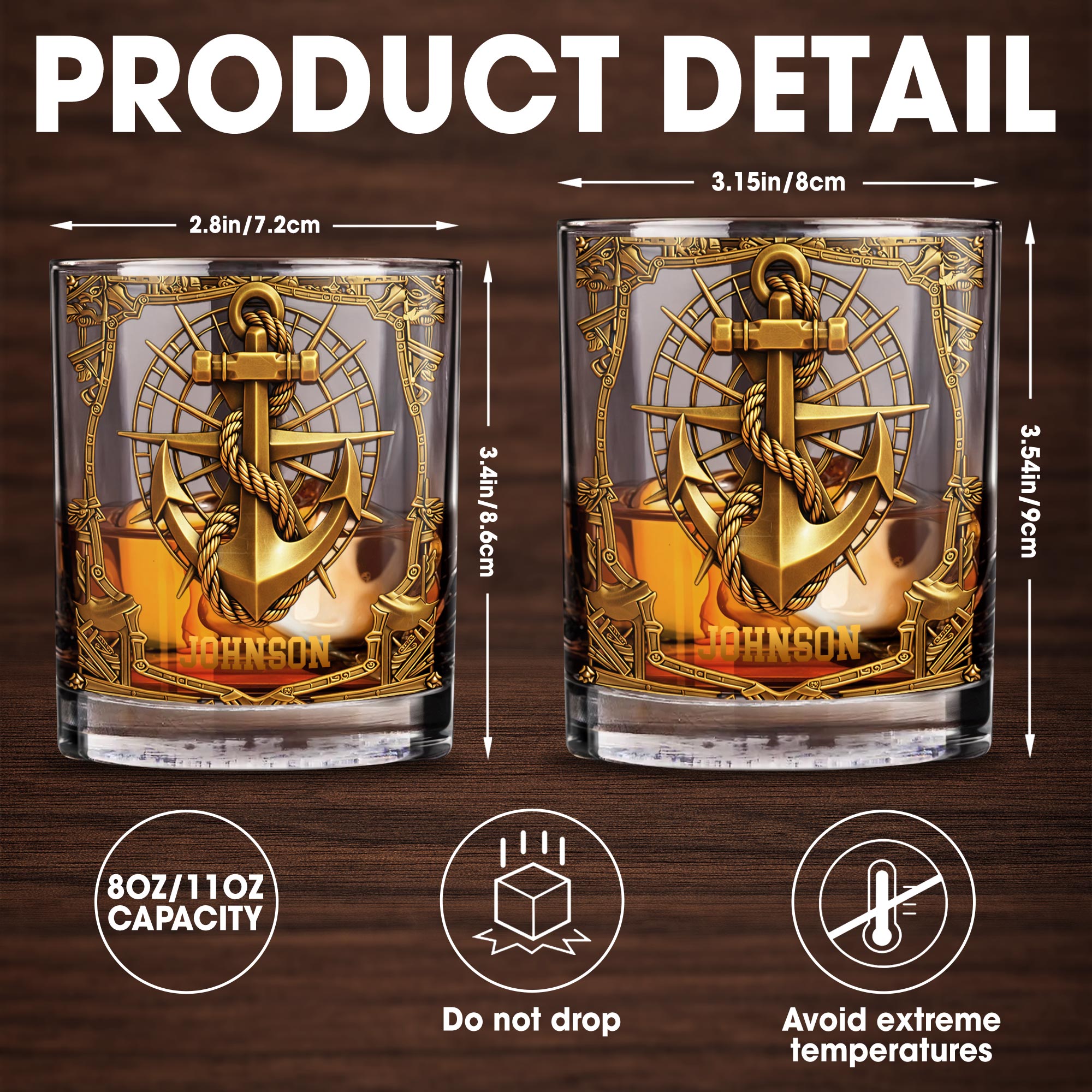 Sailing Through Life With Strength And Honor 3D Golden Anchor - Personalized Custom Whiskey Glass - JBS194_RWG
