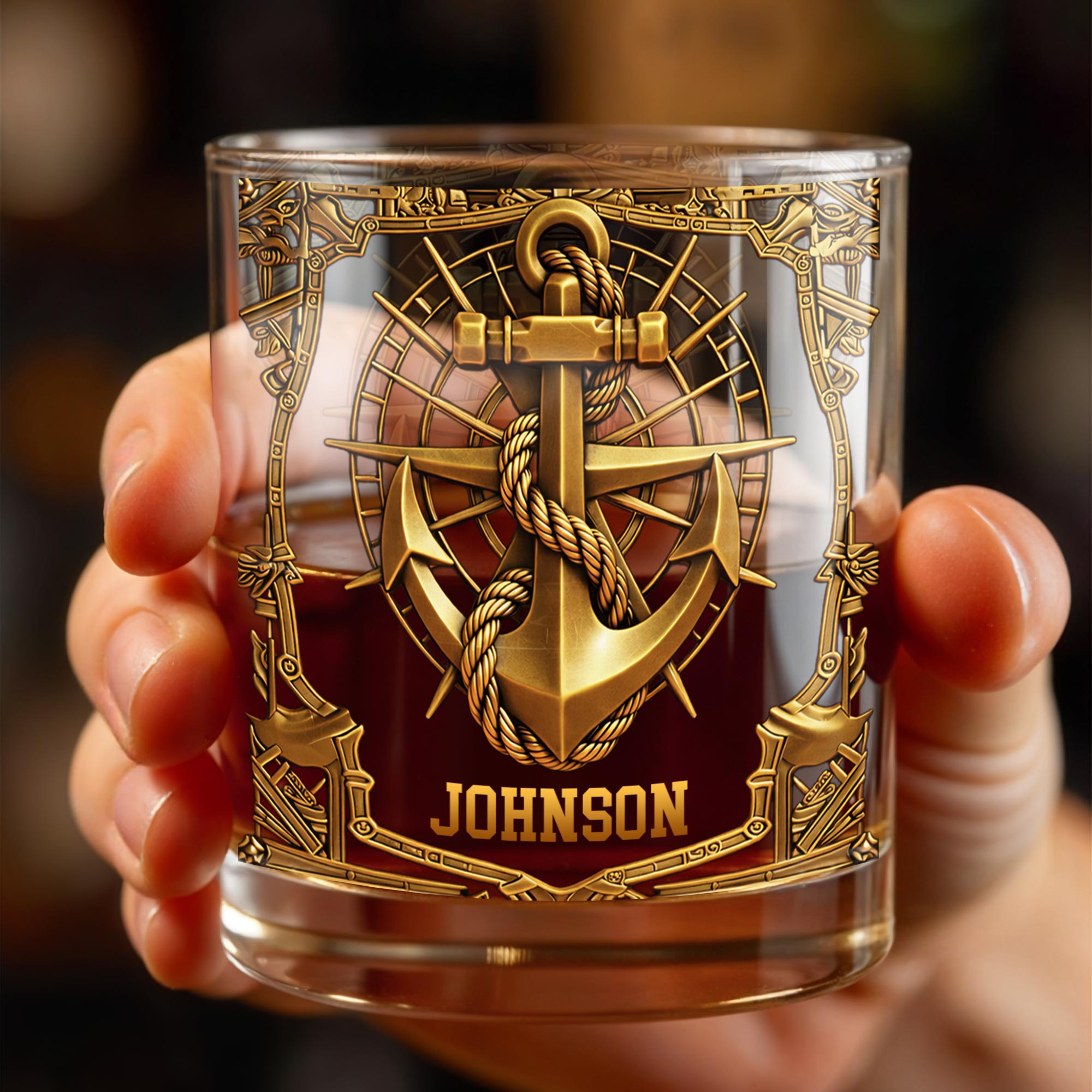 Sailing Through Life With Strength And Honor 3D Golden Anchor - Personalized Custom Whiskey Glass - JBS194_RWG