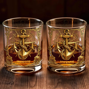 Sailing Through Life With Strength And Honor 3D Golden Anchor - Personalized Custom Whiskey Glass - JBS194_RWG