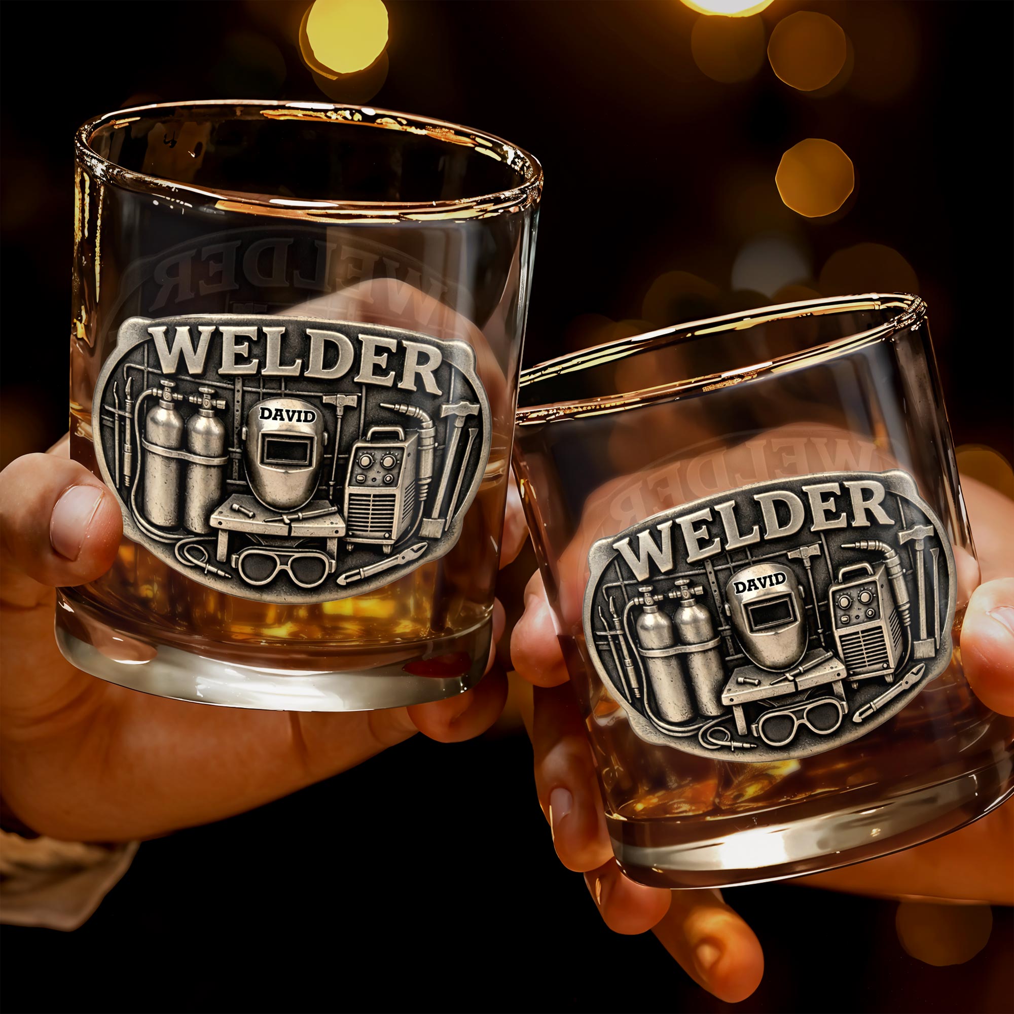 Welder With Welding Mask And Tools 3D Effect Design - Personalized Custom Whiskey Glass - JBS201_RWG