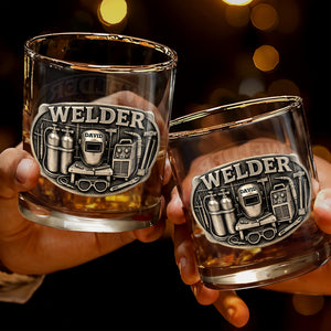 Welder With Welding Mask And Tools 3D Effect Design - Personalized Custom Whiskey Glass - JBS201_RWG