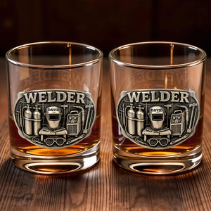 Welder With Welding Mask And Tools 3D Effect Design - Personalized Custom Whiskey Glass - JBS201_RWG