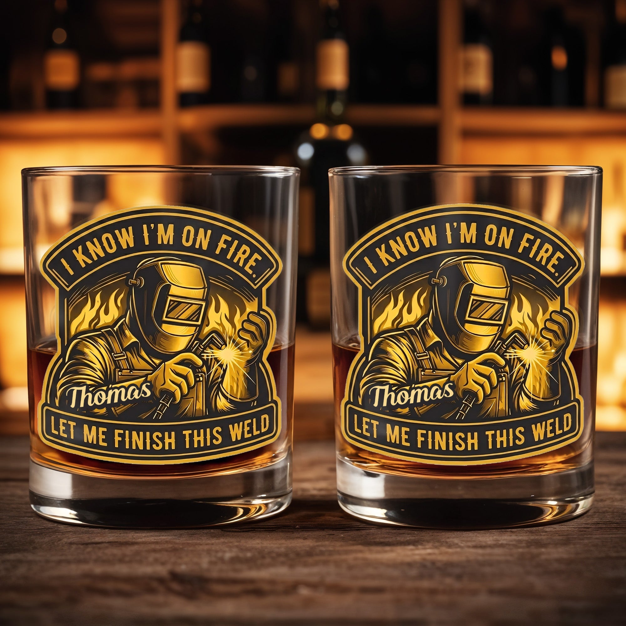 I Know I'm On Fire Let Me Finish This Weld Welder Design - Personalized Custom Whiskey Glass - JBS271_RWG