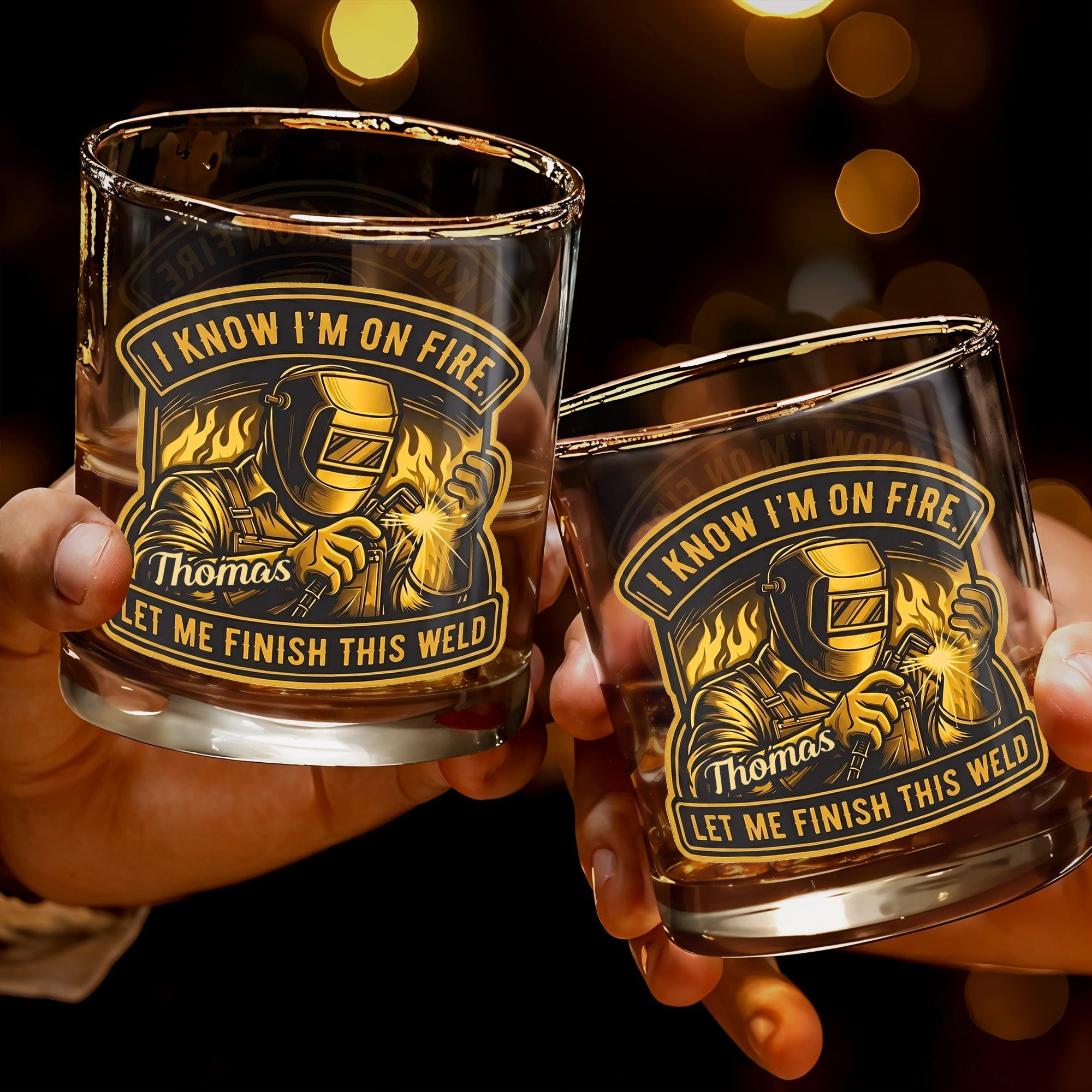 I Know I'm On Fire Let Me Finish This Weld Welder Design - Personalized Custom Whiskey Glass - JBS271_RWG