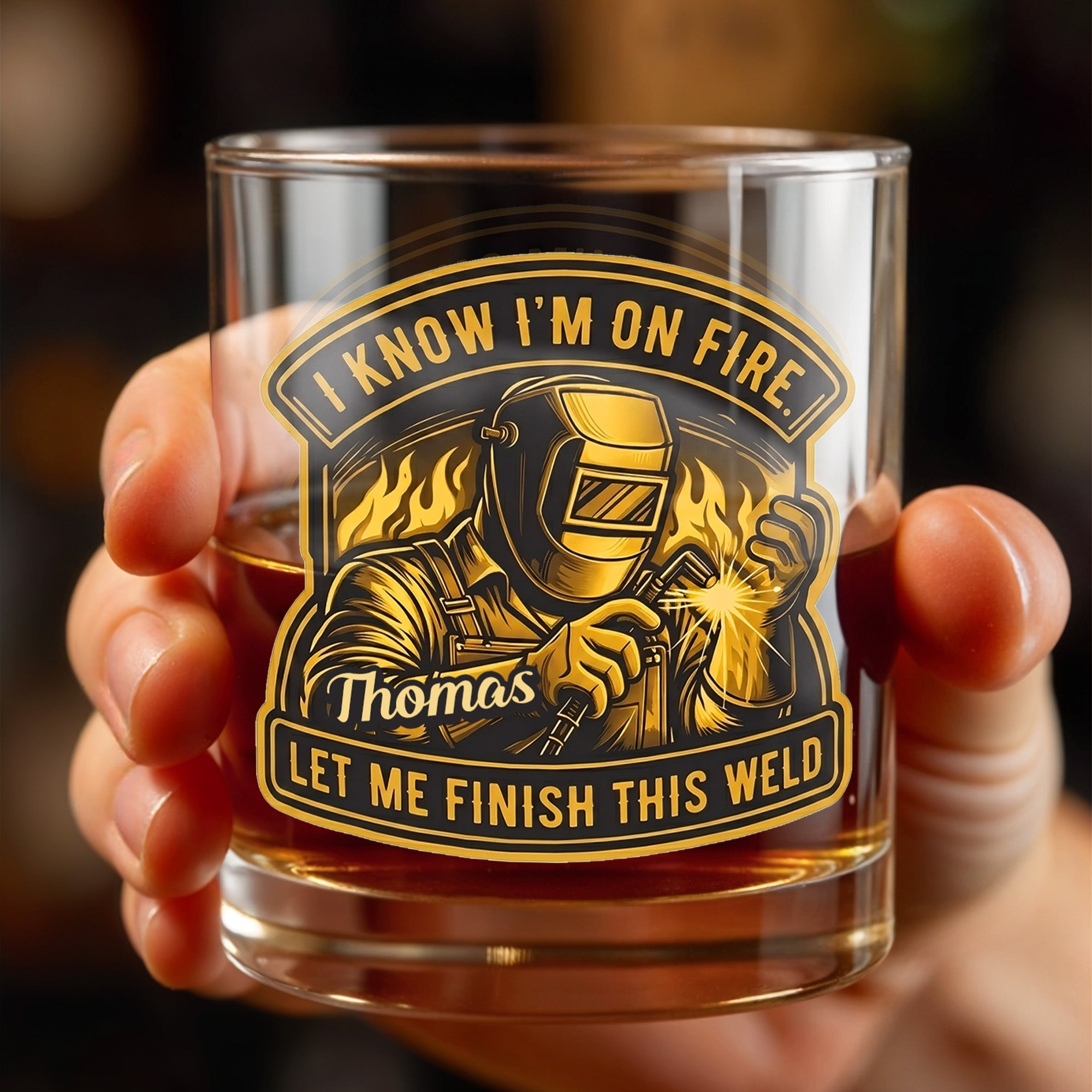 I Know I'm On Fire Let Me Finish This Weld Welder Design - Personalized Custom Whiskey Glass - JBS271_RWG