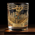 Lineman Climbing Utility Pole With City Skyline And Pine Trees Design - Personalized Custom Whiskey Glass - JBS286_RWG