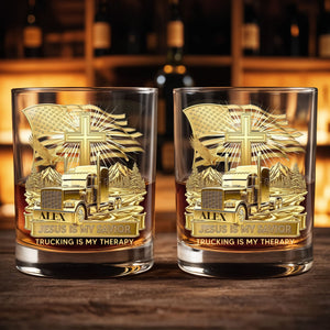 Jesus Is My Savior Trucking Is My Therapy With Cross And Truck Design - Personalized Custom Whiskey Glass - JBS300_RWG