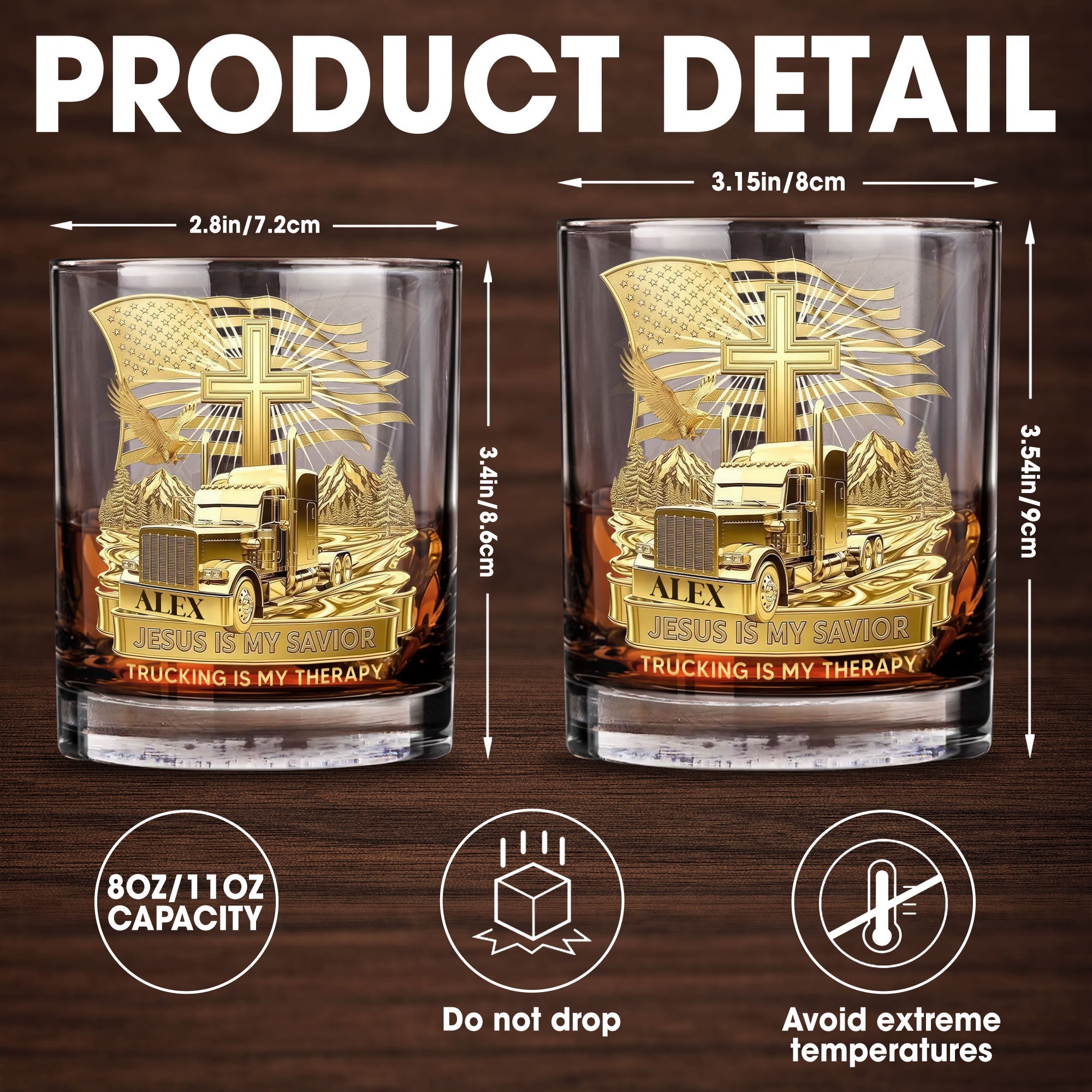 Jesus Is My Savior Trucking Is My Therapy With Cross And Truck Design - Personalized Custom Whiskey Glass - JBS300_RWG