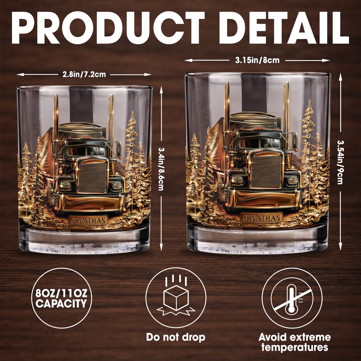 King Of The Road Semi Truck With Pine Trees - Personalized Custom Whiskey Glass - JBS302_RWG