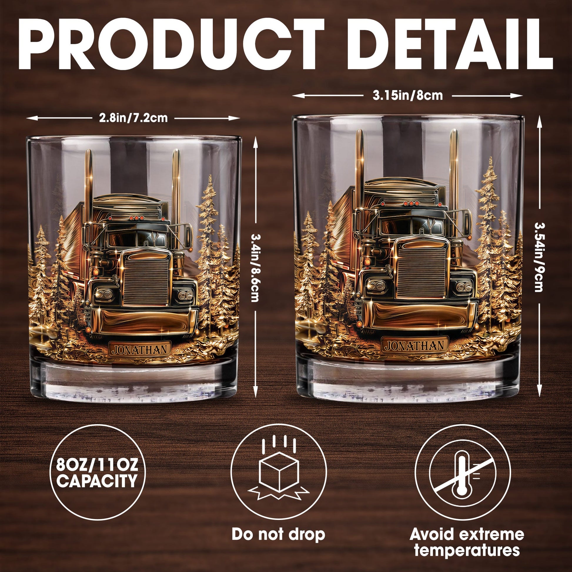 King Of The Road Semi Truck With Pine Trees - Personalized Custom Whiskey Glass - JBS302_RWG