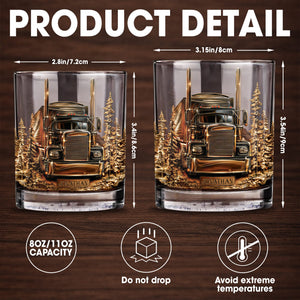 King Of The Road Semi Truck With Pine Trees - Personalized Custom Whiskey Glass - JBS302_RWG