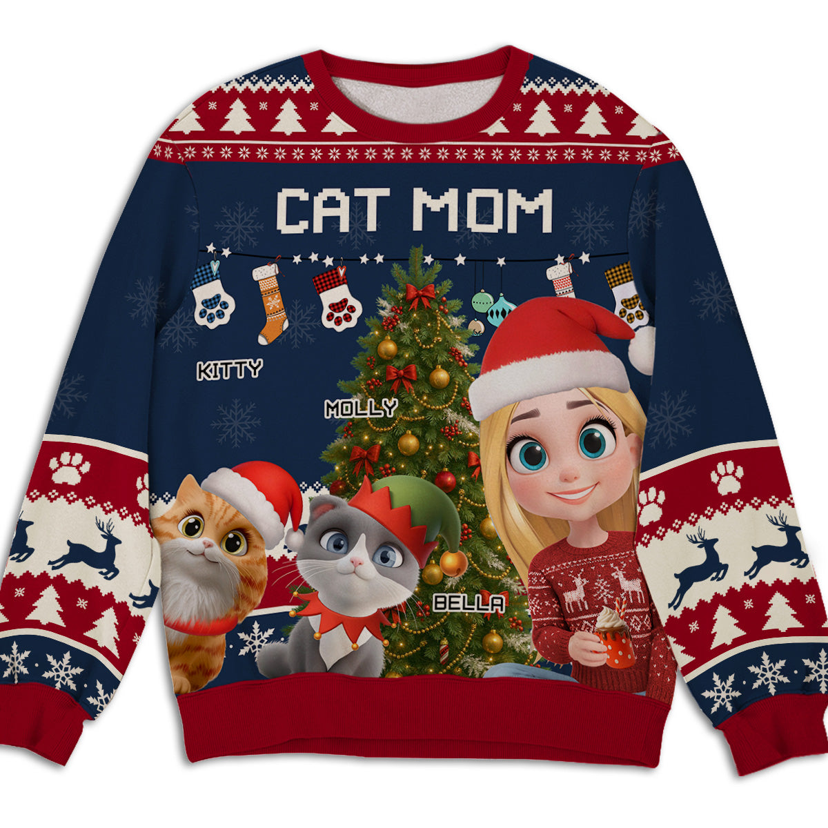 Cat Mom Dad This Pawliday - Personalized All-Over-Print Sweatshirt - Christmas Gift For Mom, Dad