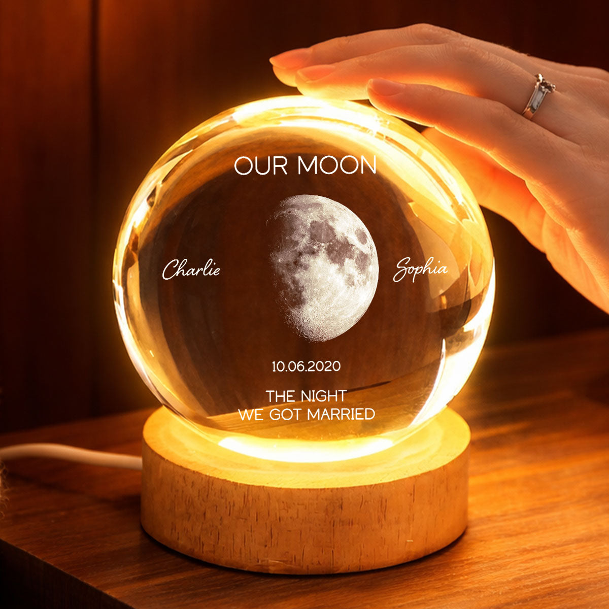Personalized Moon Phase Crystal Ball Night Light - Custom Date Gift for Mom & Her - Unique Anniversary or Birthday Keepsake