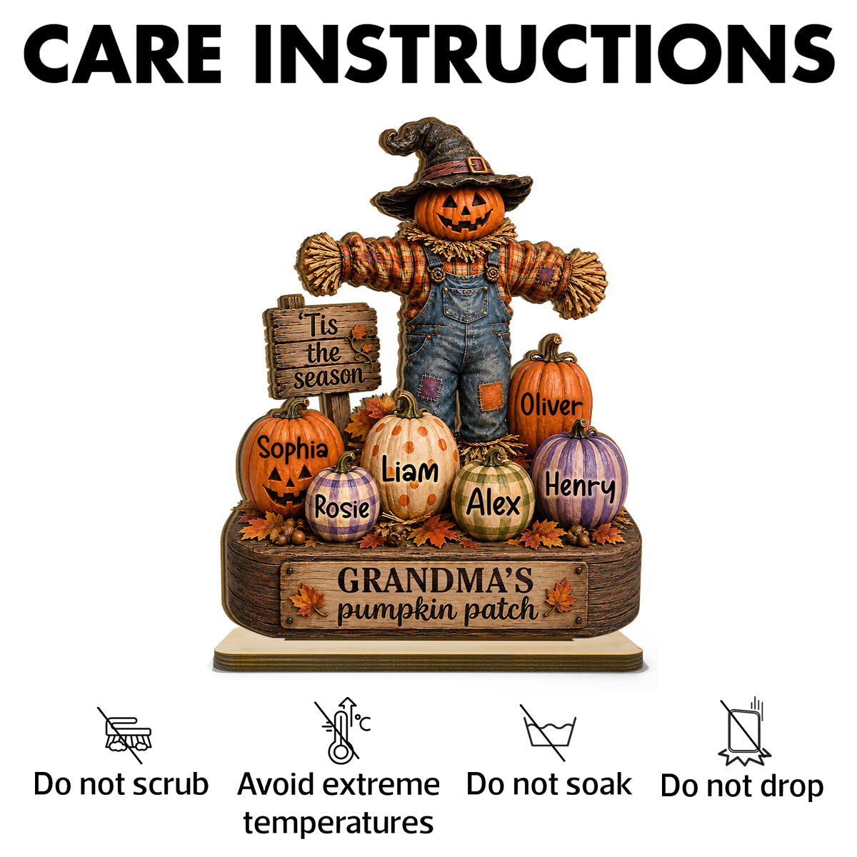 Grandma's Pumpkin Patch Scarecrow - Personalized 2-Layered Wooden Plaque - Halloween Fall Decor for Her