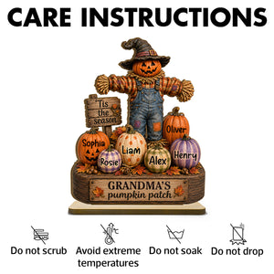 Grandma's Pumpkin Patch Scarecrow - Personalized 2-Layered Wooden Plaque - Halloween Fall Decor for Her