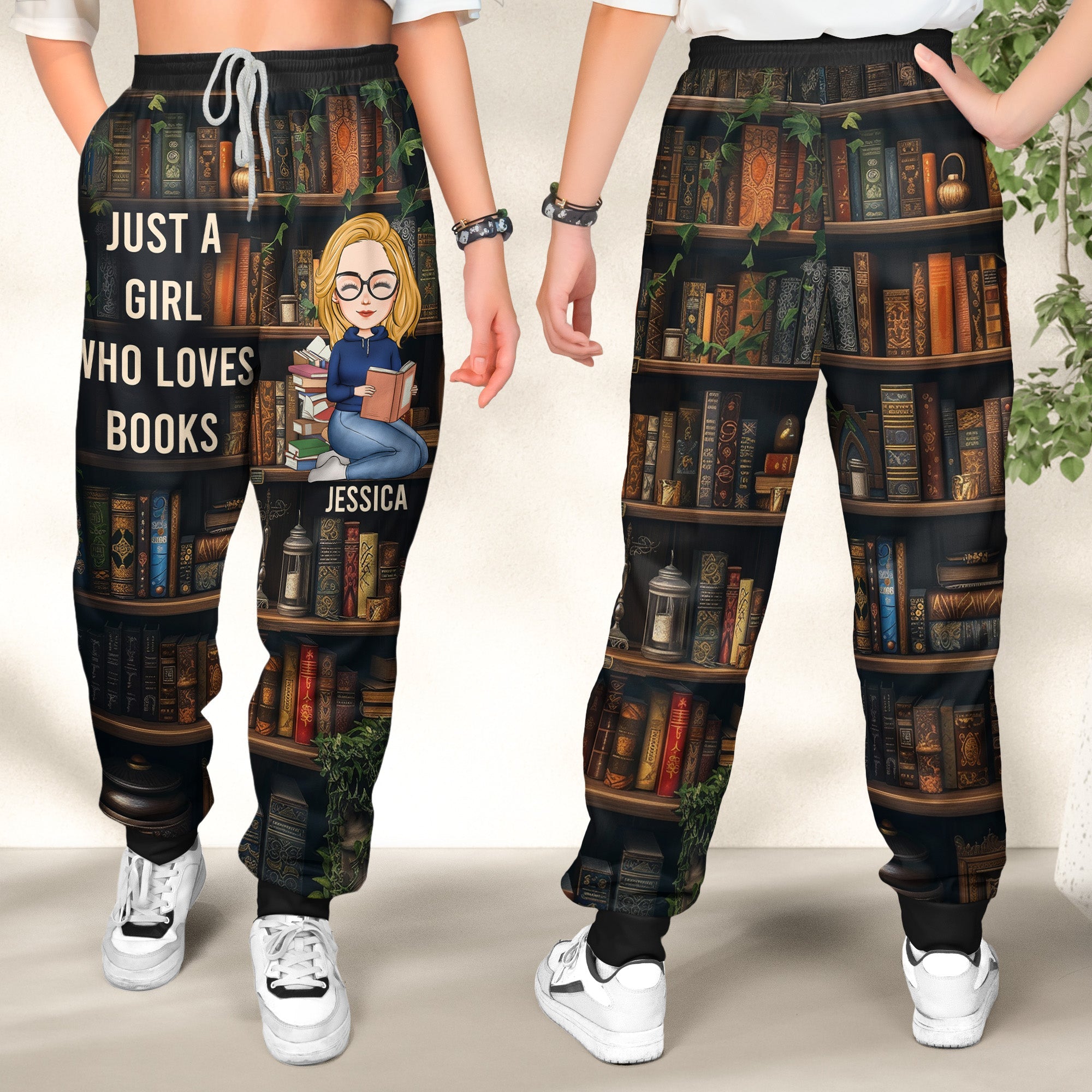 Just A Girl Who Loves Books - Personalized Sweatpants, Lounge Pants With Pockets, Custom Pajama Pants, Jogger Sweatpants, Gift For Her