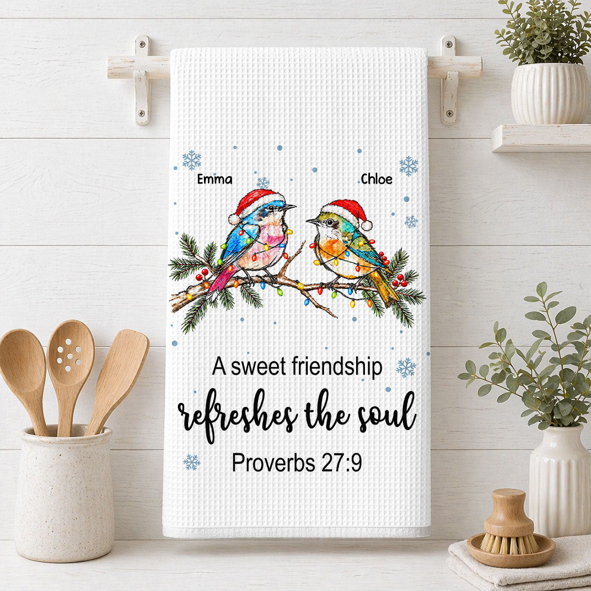 Sweet Friendship Birds Personalized Kitchen Towel