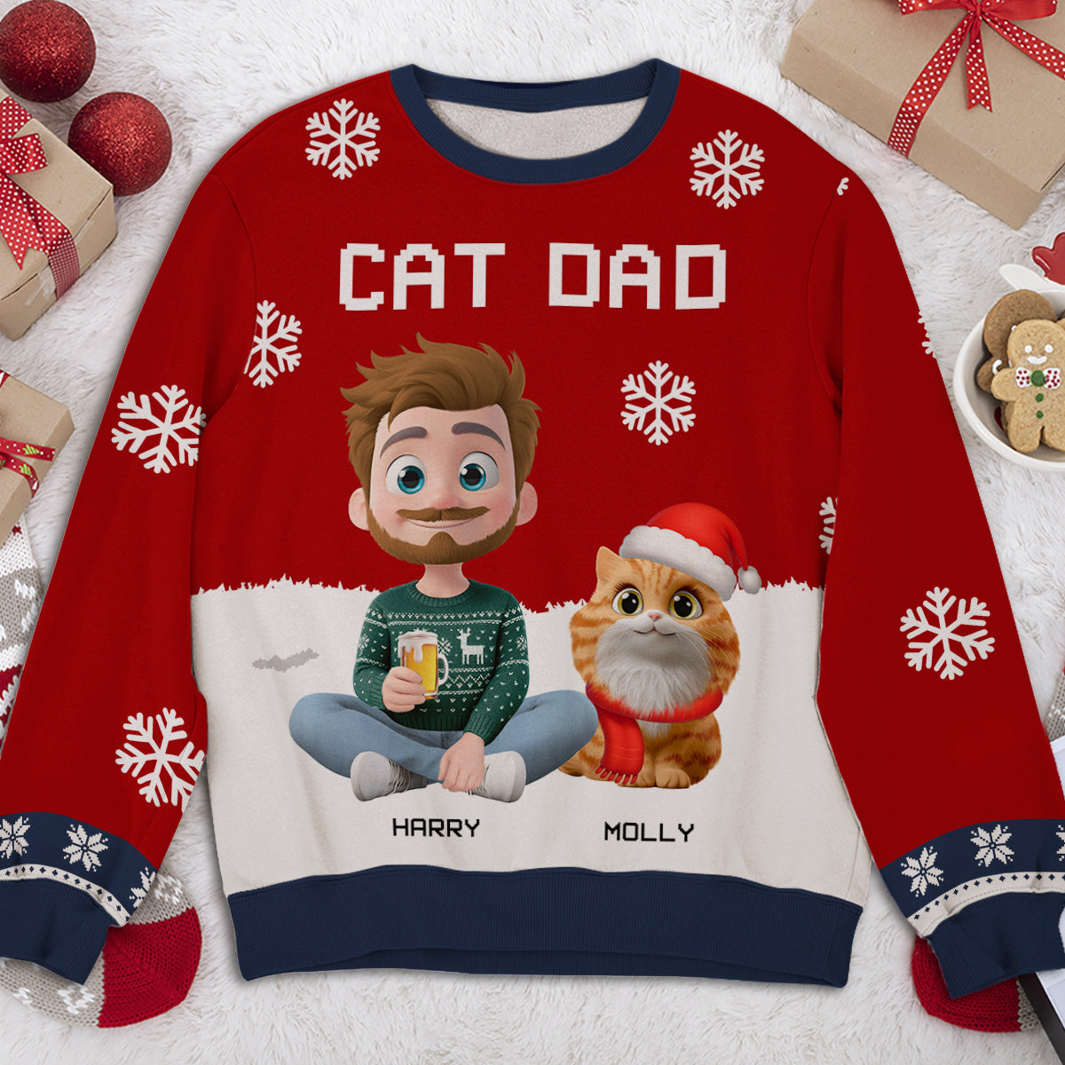Cat Dad Mom Winter - Personalized All-Over-Print Sweatshirt