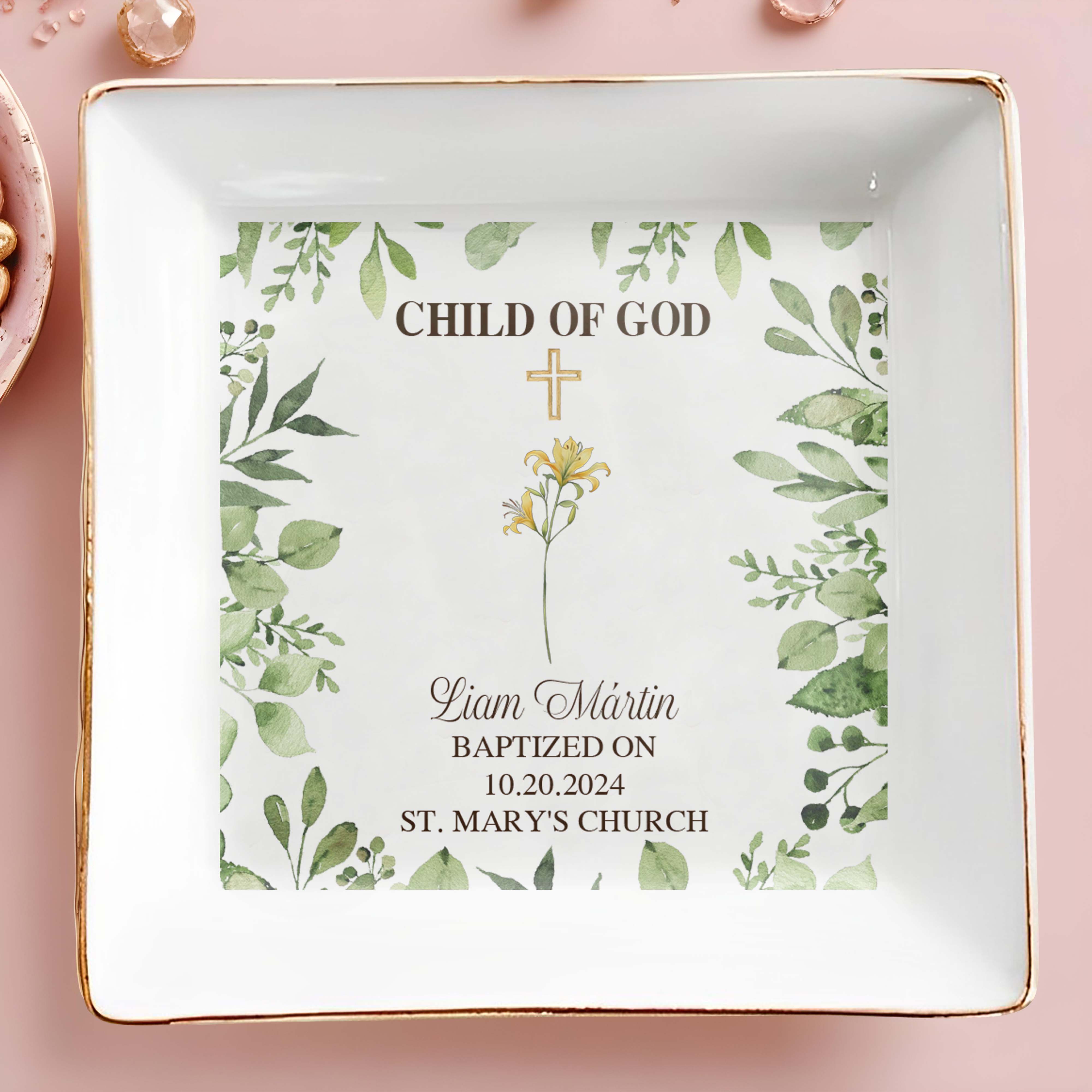 Child Of God Baptism Decorative Jewelry Dish - Personalized Custom Jewelry Dish - KID014_SCRD