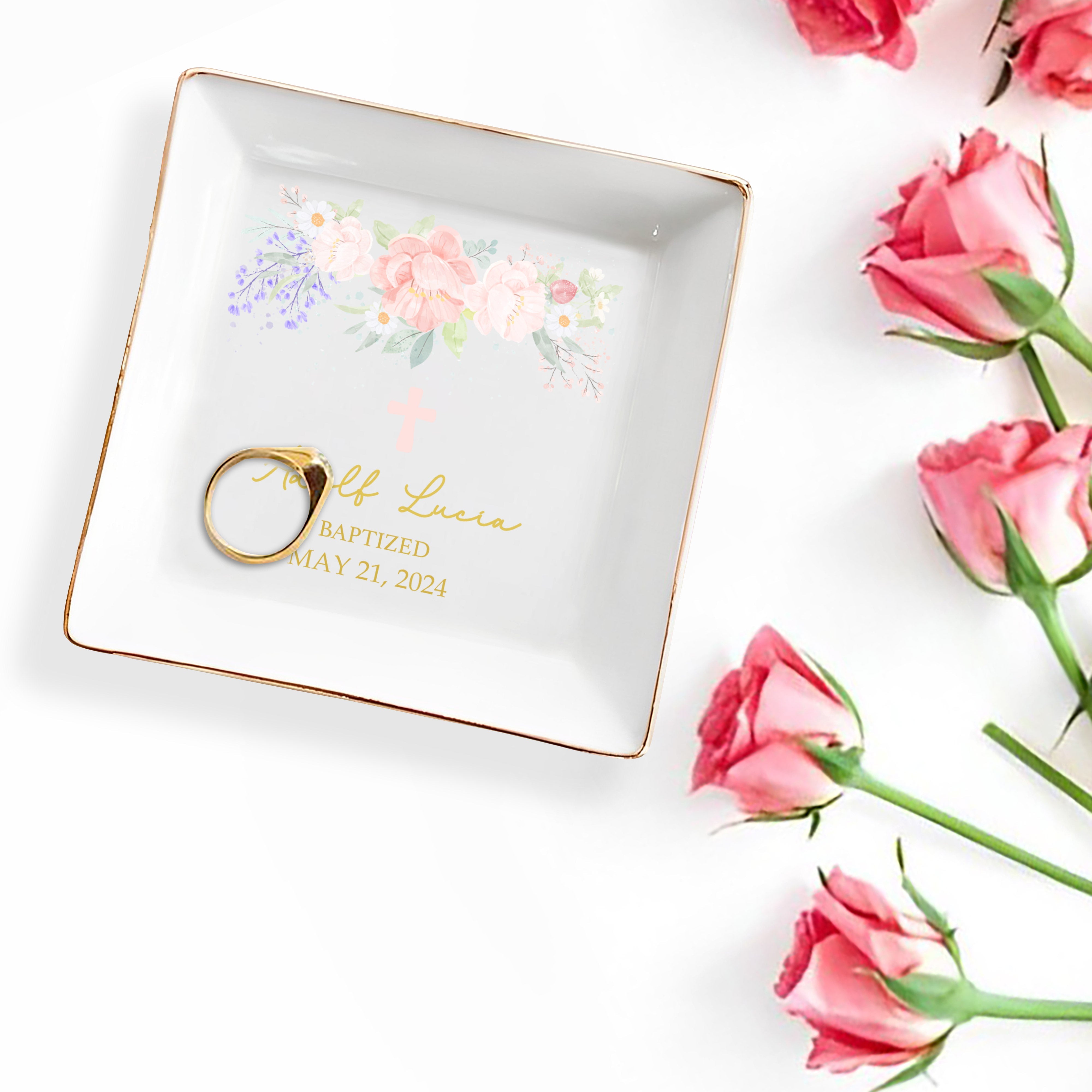 Celebrate Your Special Day Baptized In Love And Faith With Flowers - Personalized Custom Jewelry Dish - KID015_SCRD