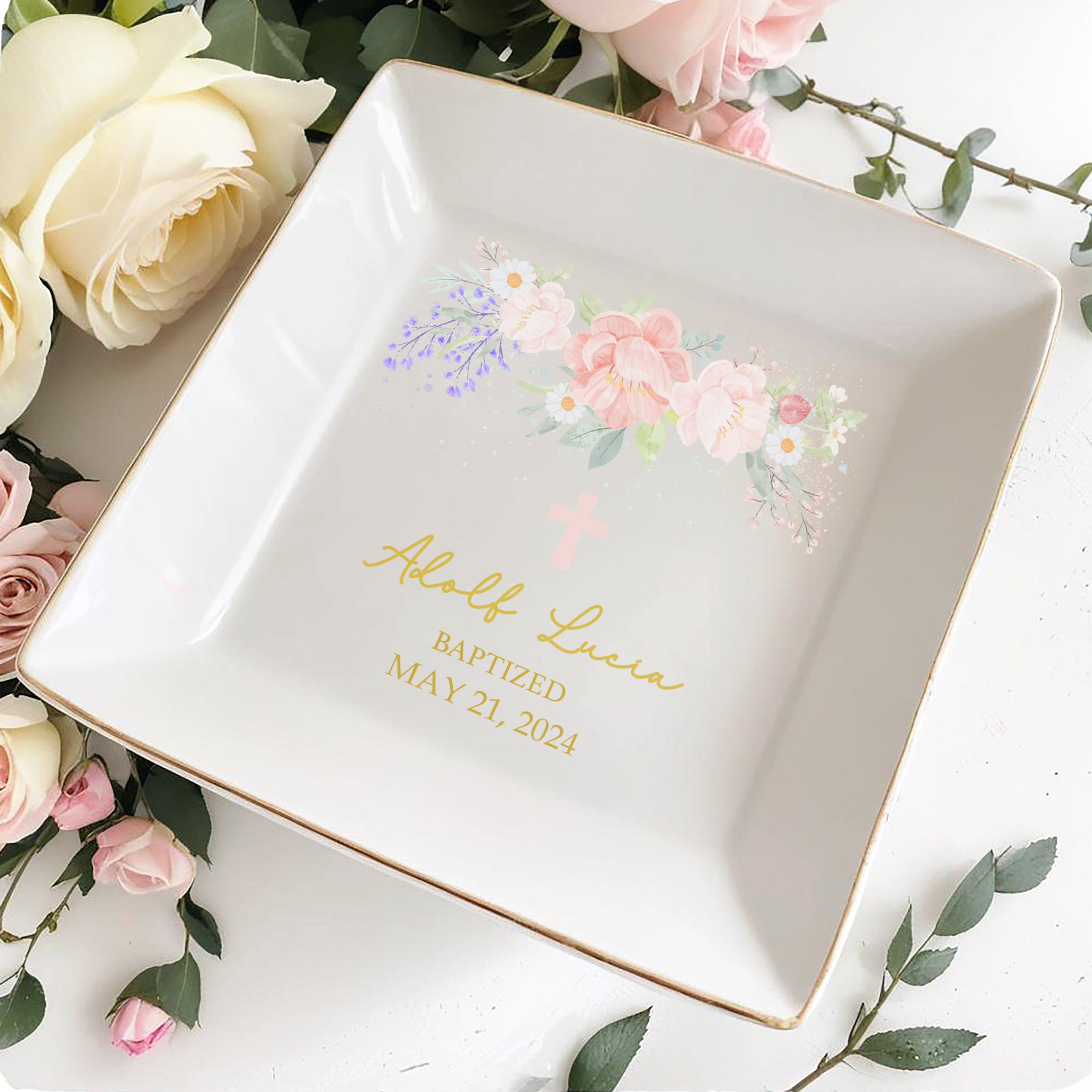 Celebrate Your Special Day Baptized In Love And Faith With Flowers - Personalized Custom Jewelry Dish - KID015_SCRD