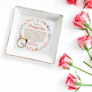 Grace And Love Blessing Cross And Flowers Design - Personalized Custom Jewelry Dish - KID016_SCRD