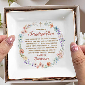 Grace And Love Blessing Cross And Flowers Design - Personalized Custom Jewelry Dish - KID016_SCRD