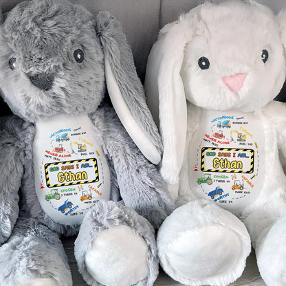 Victorious, Strong, Never Alone, Personalized Stuffed Bunny With Biblical Inscriptions - Personalized Stuffed Bunny - KID037_BUN