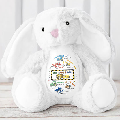 Victorious, Strong, Never Alone, Personalized Stuffed Bunny With Biblical Inscriptions - Personalized Stuffed Bunny - KID037_BUN