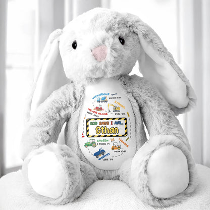 Victorious, Strong, Never Alone, Personalized Stuffed Bunny With Biblical Inscriptions - Personalized Stuffed Bunny - KID037_BUN