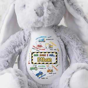 Victorious, Strong, Never Alone, Personalized Stuffed Bunny With Biblical Inscriptions - Personalized Stuffed Bunny - KID037_BUN