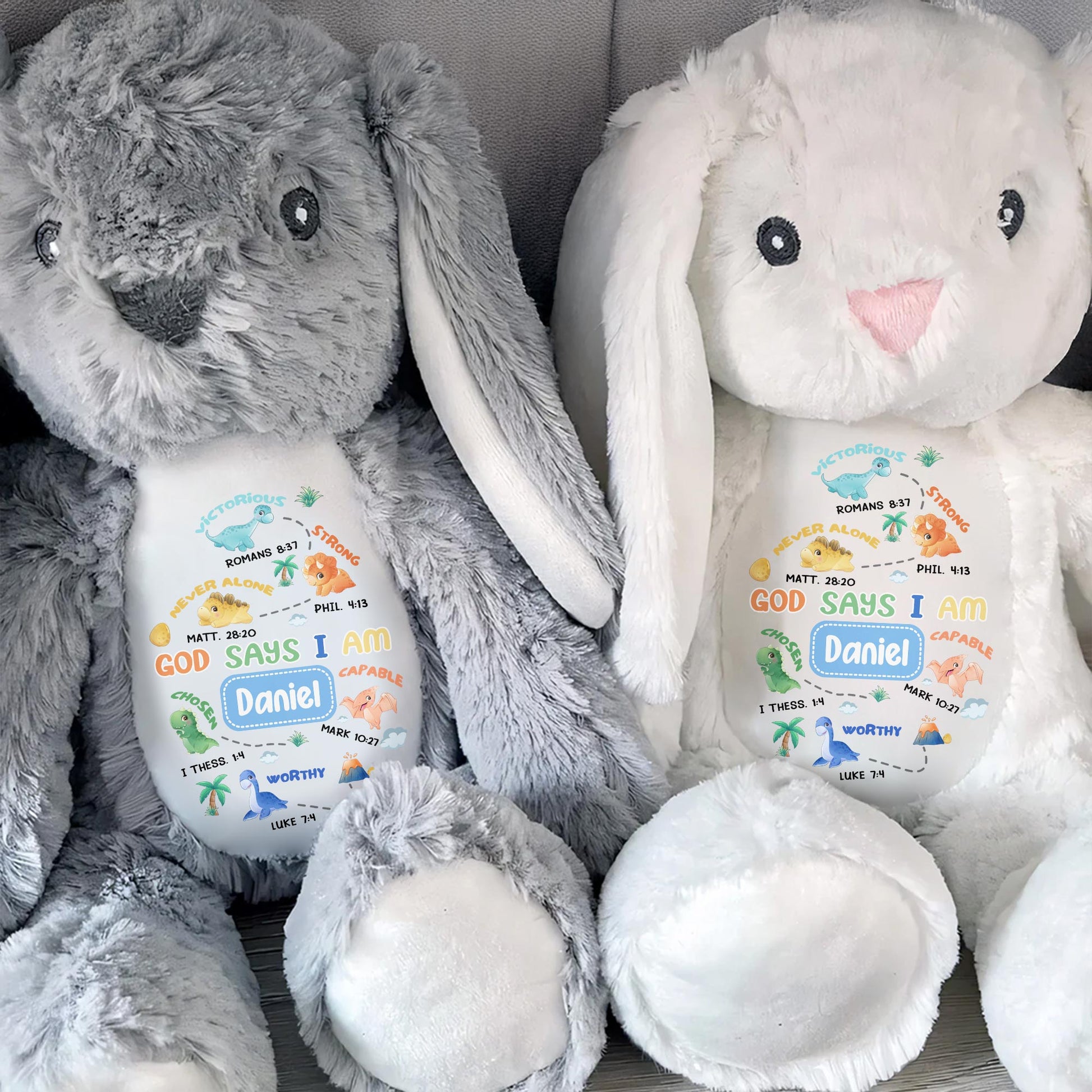 God Says I Am Victorious, Strong, Capable, Personalized Bunny - Personalized Stuffed Bunny - KID038_BUN