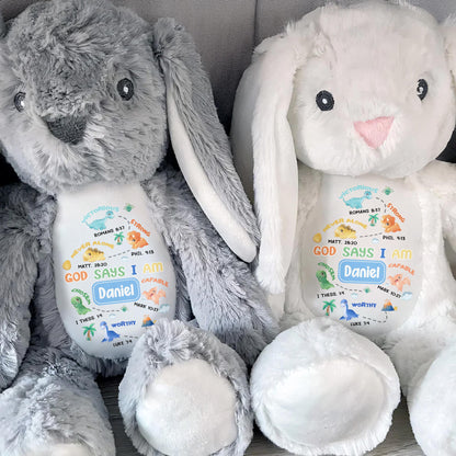 God Says I Am Victorious, Strong, Capable, Personalized Bunny - Personalized Stuffed Bunny - KID038_BUN