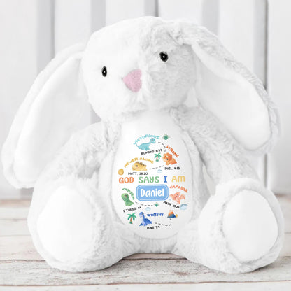 God Says I Am Victorious, Strong, Capable, Personalized Bunny - Personalized Stuffed Bunny - KID038_BUN