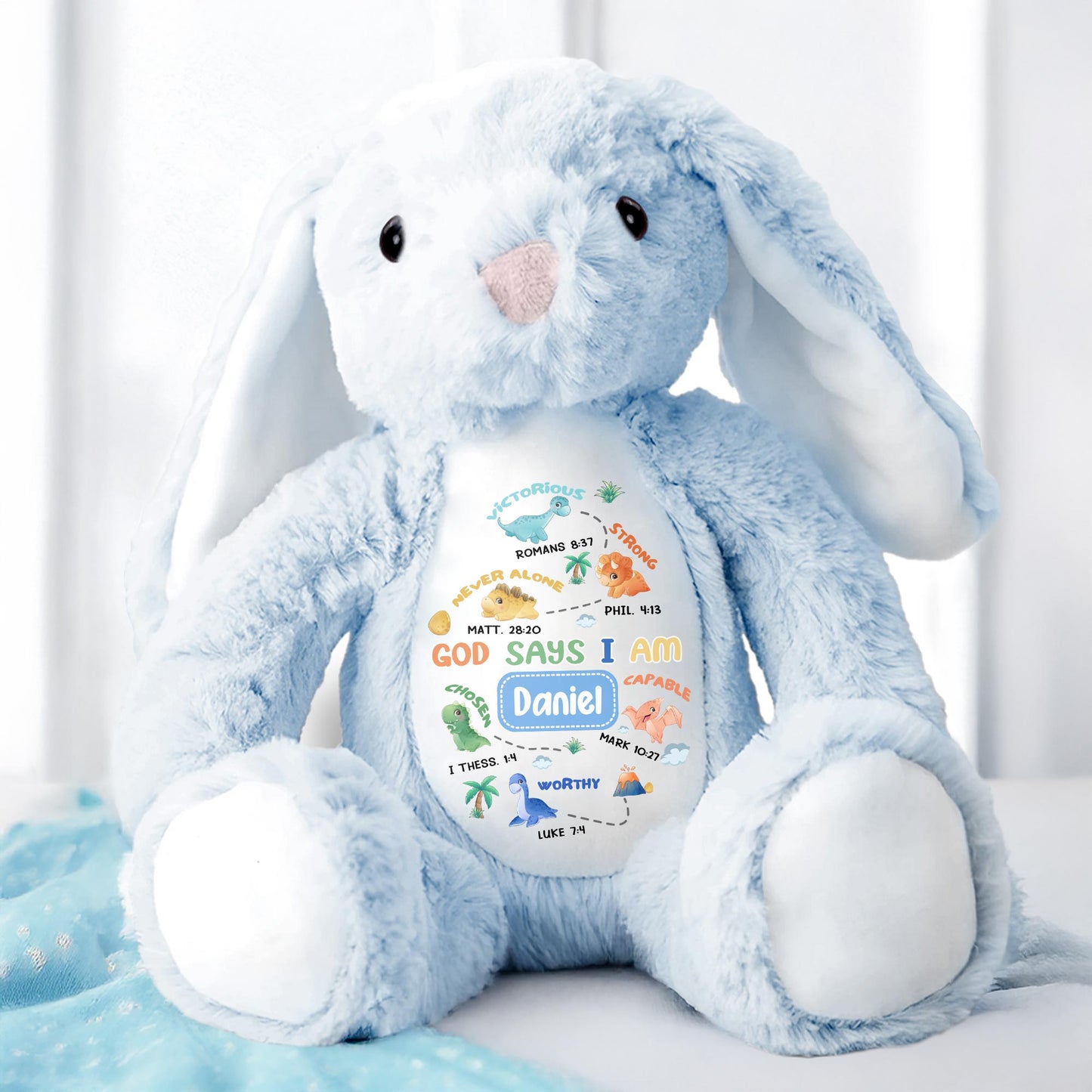 God Says I Am Victorious, Strong, Capable, Personalized Bunny - Personalized Stuffed Bunny - KID038_BUN