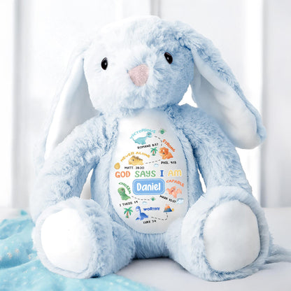 God Says I Am Victorious, Strong, Capable, Personalized Bunny - Personalized Stuffed Bunny - KID038_BUN