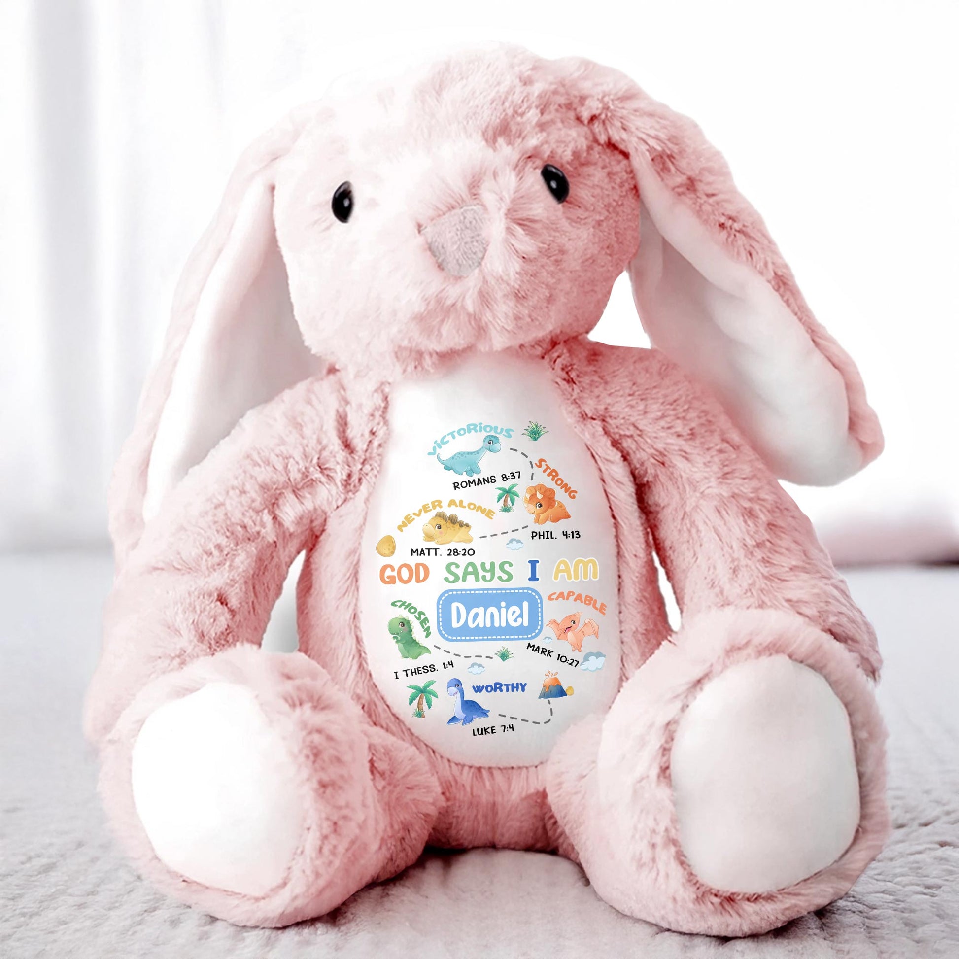 God Says I Am Victorious, Strong, Capable, Personalized Bunny - Personalized Stuffed Bunny - KID038_BUN