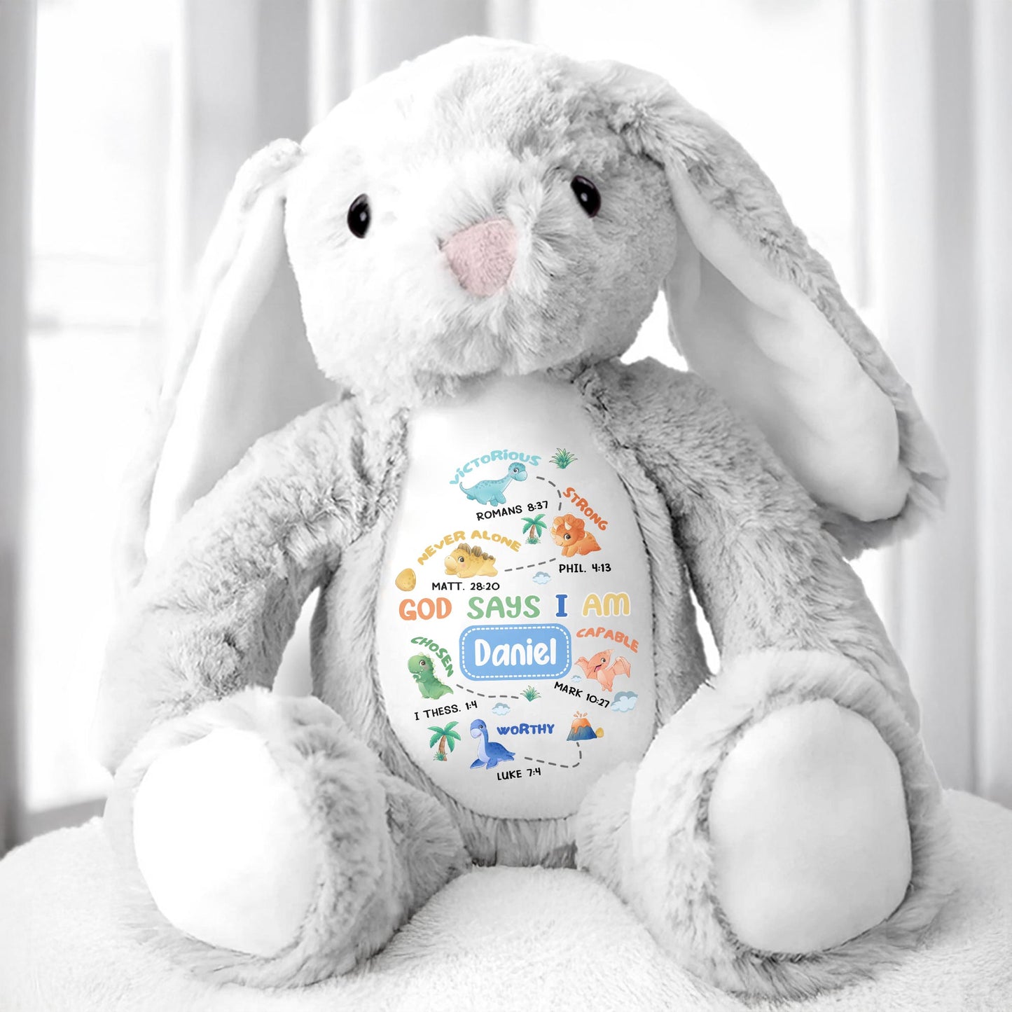 God Says I Am Victorious, Strong, Capable, Personalized Bunny - Personalized Stuffed Bunny - KID038_BUN