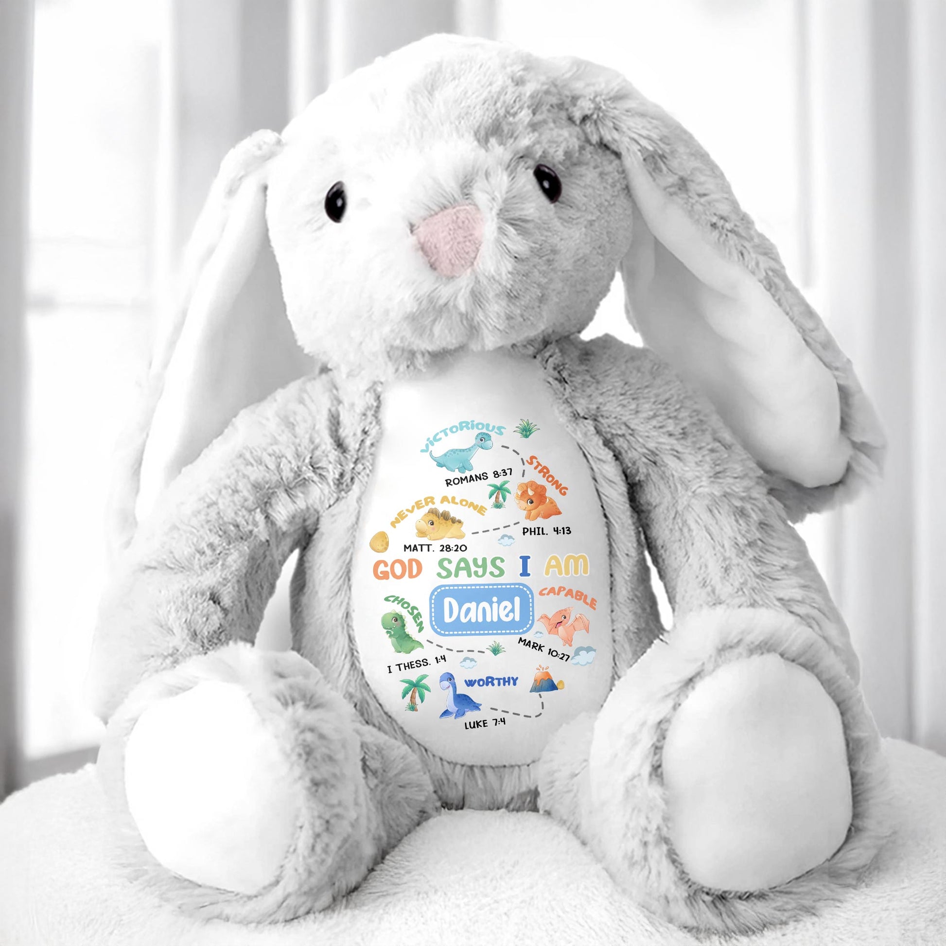 God Says I Am Victorious, Strong, Capable, Personalized Bunny - Personalized Stuffed Bunny - KID038_BUN